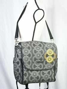 Petunia Pickle Bottom Gray Gold Embroidered Floral Boxy Backpack Diaper Bag  - Picture 1 of 12