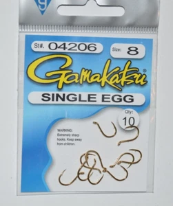 gamakatsu trout salmon single egg gold hooks 04206 size 8 10 per pack - Picture 1 of 1
