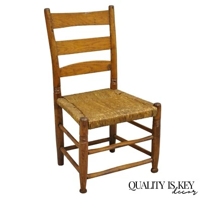 Antique 19th Century Childs Shaker Maple Rush Ladder Back Small Side Chair - Image 1 of 4