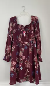 NWT Xhilaration Womens Long Sleeve Dress Size XL Burgundy Floral - Picture 1 of 4