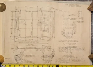 Vintage Blueprint Drawing Trolley Museum Temp Shelter Foundation 19.75" x 15" - Picture 1 of 1