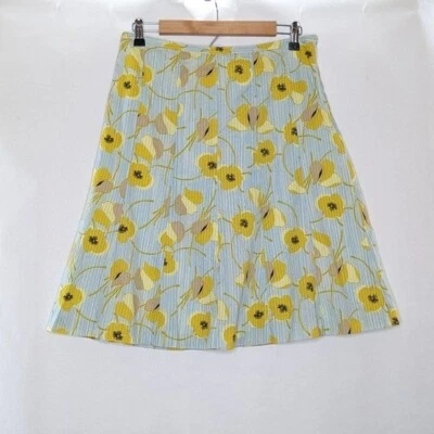 Sigrid Olsen Skirt Sz 8 Yellow Floral Print A Line Knee Length 100% Cotton Blue - Image 1 of 4
