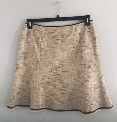 Context  A-Line Skirt Marled Beige Brown Lined Ribbon Trim Frayed Hem Size 12 - Image 1 of 4