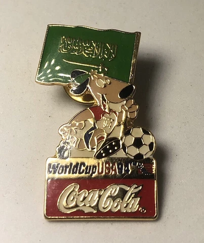 Vintage World Cup USA Coca-Cola 1994 Lapel Pin Arabic Dog Mascot Soccer Cover