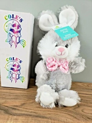  Bunny Rabbit Plush Stuffed Animal Toy Gray Pink Bow Floppy 10" Easter - Image 1 of 4