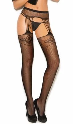 Fishnet Suspender Pantyhose Hosiery Nylons Black 1190 - Image 1 of 3