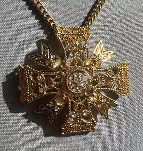 Stunning Kenneth Jay Lane Maltese Cross Pendant Necklace Or Brooch; Beautiful! - Picture 1 of 24