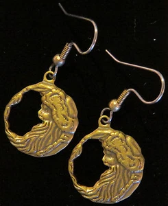 Old Man Winter Earrings Brass Christmas Holiday Cold Wind Weather - Picture 1 of 2