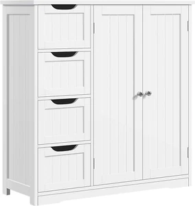Wooden Bathroom Floor Cabinet, Side Storage Organizer Cabinet with 4 Drawers & D - Picture 1 of 10