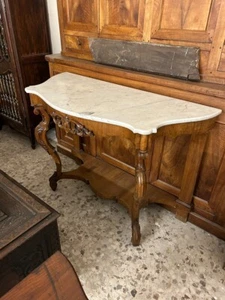 Consolle Italiana stile Luigi Filippo in noce con marmo bianco - Foto 1 di 4