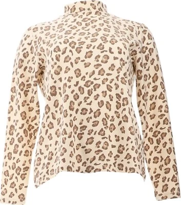 Isaac Mizrahi Choice Estampado Cuello Simulado Largo Slv Top Crema Leopardo M Nuevo sin Etiquetas (931) Foto 1 de 4