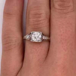 Vintage Art Deco Rundschliff Created Diamant Ehering 14K Weißgold Filled 925 - Bild 1 von 4