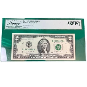 United States -FRN New York $2 2009 Fr#1939-B (BA Block) Legacy Grade 58 PPQ - Picture 1 of 3