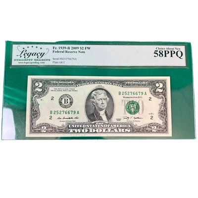 United States -FRN New York $2 2009 Fr#1939-B (BA Block) Legacy Grade 58 PPQ - Image 1 of 3