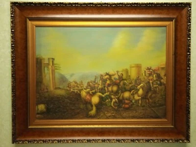 Tableau De Bataille Style Ancien Cadre En Bois Racine Passe-Partout Or 92x72 CM - Photo 1/4