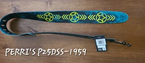 PERRI'S P25DSS-1965 Guitar Strap Blue/Black with Red stars Leather Guitar Strap - Picture 1 of 4