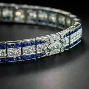 15Ct Round Cut Lab-Created Sapphire Women Tennis Bracelet 14K White Gold Plated - Picture 1 of 6