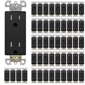 Paquete de 50 receptáculo dúplex decora con salida, 15 amperios, 125 voltios, negro resistente a la manipulación - Imagen 1 de 6