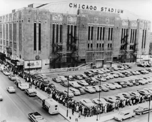 Foto vintage stadio Chicago molto nitida bianco e nero Bulls & BlackHawks casa - Foto 1 di 1