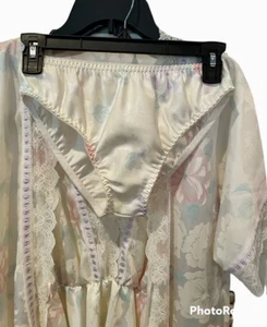 Vtg Lingerie Nightie Robe Panty 3 Piece Medium Damask Floral Lace Romantic USA - Picture 1 of 18
