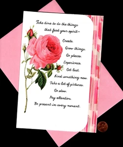 BIRTHDAY Pink Roses Bud Leaves - LARGE - Greeting Card - W/ TRACKING - Picture 1 of 4
