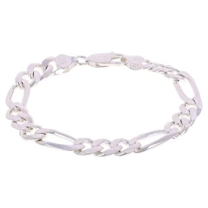 925 Sterling Silver Solid Figaro Link Bracelet 8mm 7" 16.6grams - Picture 1 of 3
