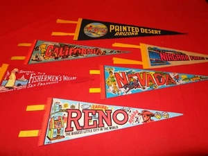 6 VINTAGE PENNANTS NEVER USED SOUVENIR TRAVEL COLLECTION VEGAS RENO + MORE # 709 - Picture 1 of 5