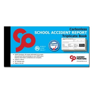 Cherry NCR School Accident Report GDPR Triplicate Book 99mm x 210mm 50 Sets - Picture 1 of 3