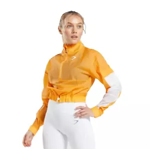 Giacca donna GYMSHARK Pulse Woven full zip TAGLIA MEDIA arancione albicocca nuova senza etichette - Foto 1 di 5