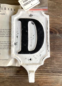 POTTERY BARN New Distressed Cast Iron Alphabet Letter D Wall Hook Discontinued - Picture 1 of 3