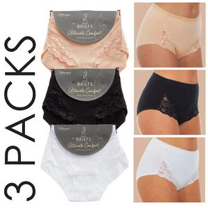 Womens High Waist Knickers with Lace Womens Briefs Pack of 3 Cotton Size 12-24 - Picture 1 of 13