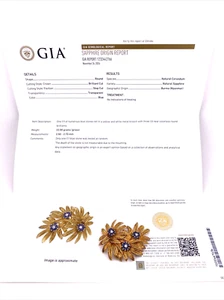 18K Gold Diamond GIA Certified Natural Unheated Burmese Sapphire Brooch 22 Grams - Picture 1 of 8