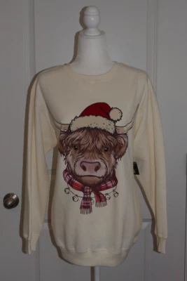 Highland Cow Navidad Bordado Papá Noel Sombrero Mujer Suéter Sudadera Talla Grande Foto 1 de 4