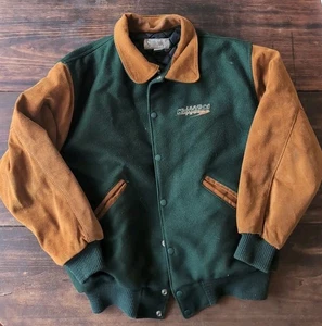 Vintage Team Kawasaki Racing Wolle Leder Lenkung Marke College Jacke Medium USA - Bild 1 von 13