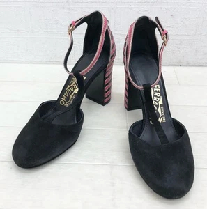 Scarpe decolte donna M2 Salvatore Ferragamo cinturino misura 3,5 nero rosa tacco - Foto 1 di 9