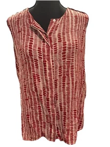 Vince Camuto Sleeveless Silk Medium Button Front Red & Tan Women’s Top - Picture 1 of 6