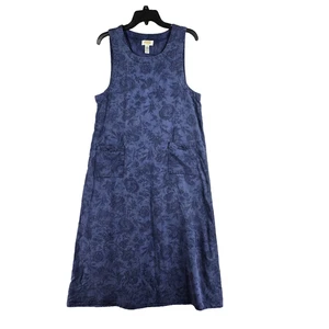 Talbots Womens Blue Floral Dress Sleeveless Front Pockets Tencel Size 10P - Picture 1 of 9