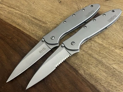 Kershaw Leek 1660, 1660ST Assisted Flipper Pocket Knives Plain & Combo Lot Of 2 - Image 1 of 4