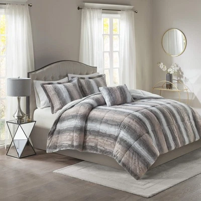 Madison Park Zuri Soft Plush Comforter Set, Faux Fur Animal Stripes Design, - Image 1 of 4