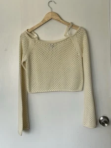 American Eagle Y2K Damen Crop Pullover elfenbein offen Strick Glockenärmel Gr. M Hipster - Bild 1 von 13