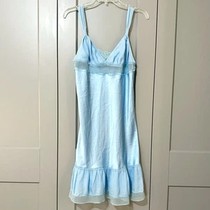 Victoria’s Secret Angels Y2K Midi Chemise Slip Encaje Volantes Azul Mujer Talla Mediana - Imagen 1 de 9