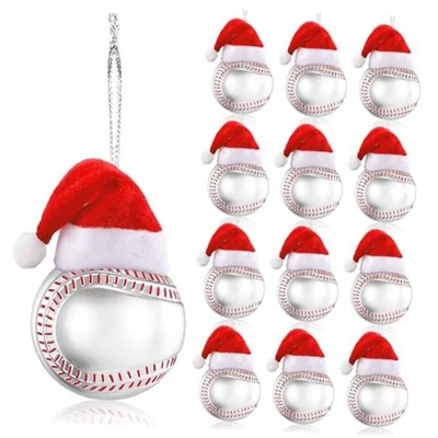 12 Piezas Adornos de Pelotas Deportivas de Navidad con Sombrero de Papá Noel Extraíble, 2.36 Béisbol Foto 1 de 4