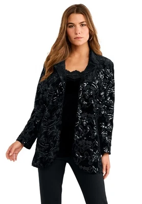 Roaman's Women's Plus Size Sequin Embroidered Blazer - Image 1 of 4