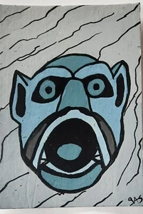 ACEO Kunstkarte Original, Gargoyle, Acryltitelt, signiert Outsider Art, Brut Art - Bild 1 von 5