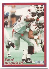 1999 BOSTON PIZZA CFL DAVID BENEFIELD B.C. LIONS #4 (CAL STATE GOLDEN BEARS)