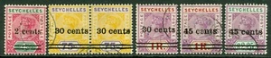 Sg 41-45 Seychelles 1902 lotto di 5. 75c Coppia Con Stretto '0' IN 30. Molto fine - Foto 1 di 1