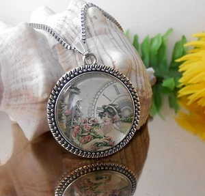 Hübsche Kette mit Cabochon Glas Vintage Style / Frau / Amulett / Edelstahl - Bild 1 von 3