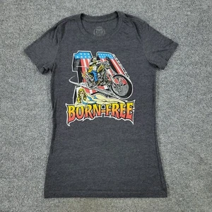 Born-Free Shirt Damen klein grau Motorrad 10th Annual Grafik Kurzarm Oberteil - Bild 1 von 11
