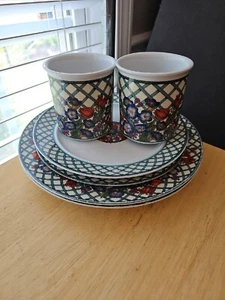 Lot Of 6 Pcs Dansk Nordic Garden Floral Lattice Weave Porcelain 2 DP 2 SP 2 MUGS - Picture 1 of 8