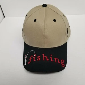 Fishing Hook Tan & Black Adjustable Strapback Hat, Fishing Gift, Dad Gift, New - Picture 1 of 6
